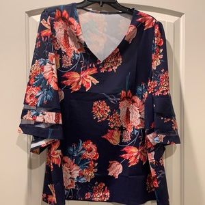 BLENCOT Womens 3/4 Bell Sleeve V Neck Blouse